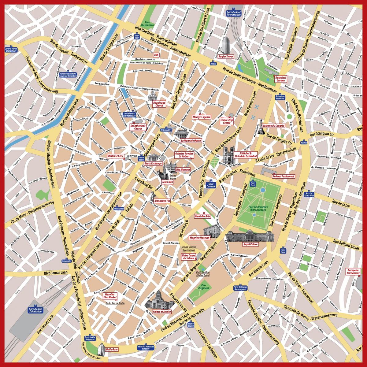 旅游地图的布鲁塞尔市中心