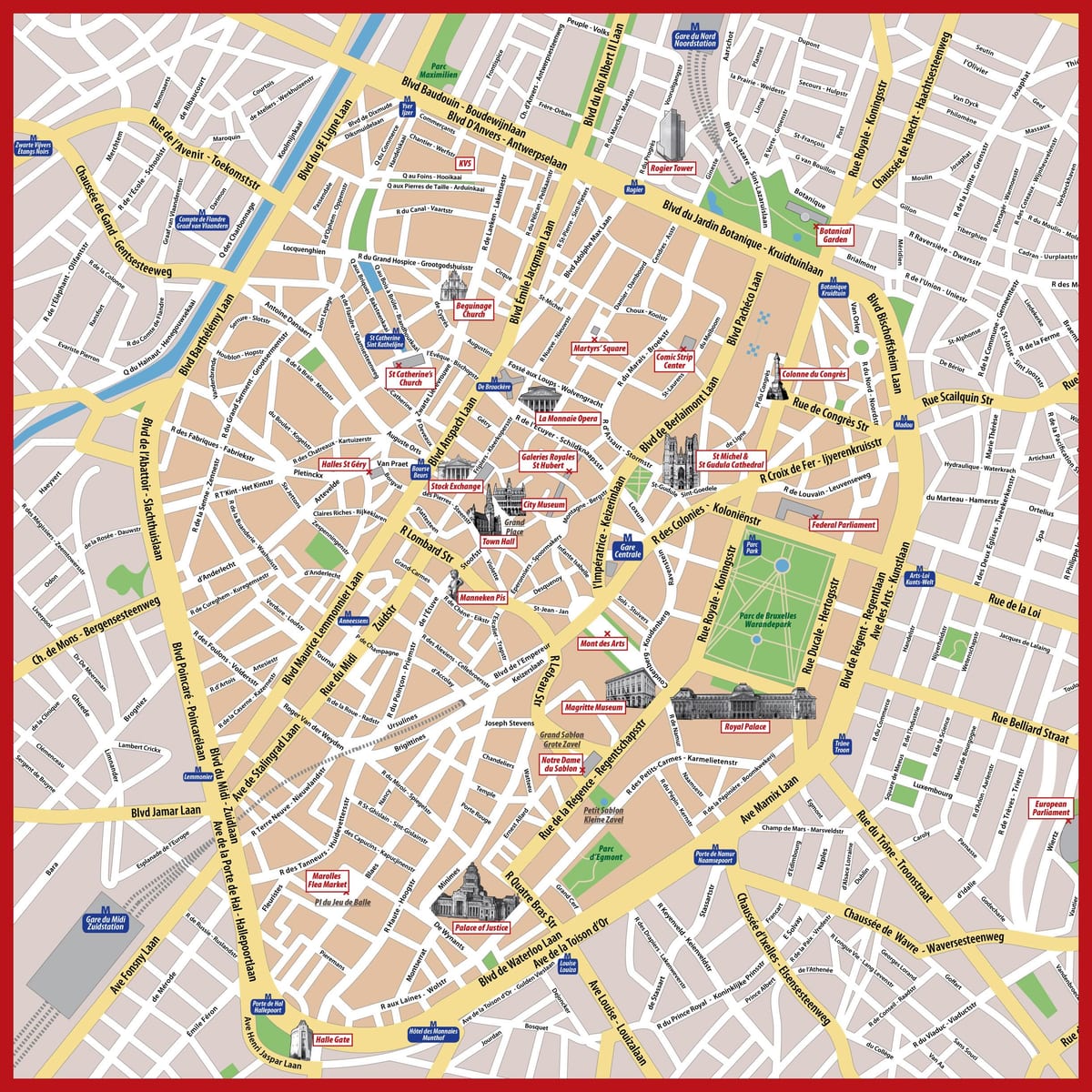 布鲁塞尔市中心的地图