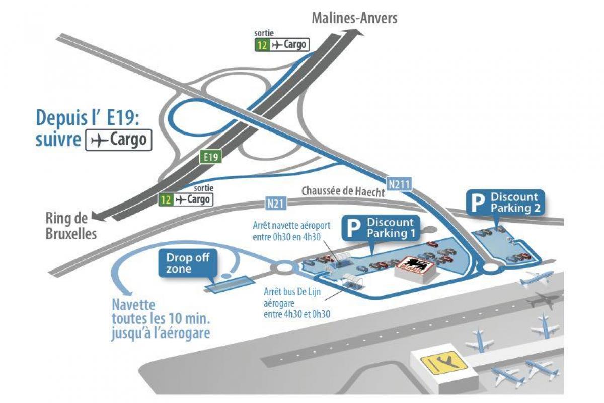 地图的布鲁塞尔机场停车场