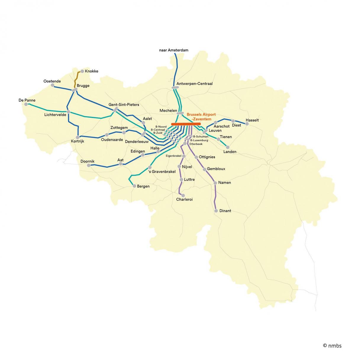 布鲁塞尔的火车机场的地图