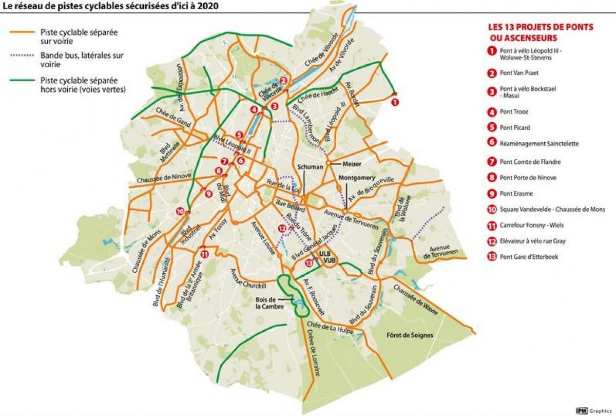 布鲁塞尔的自行车的地图